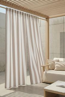 Beżowa Zasłona Tarasowa Wodoodporna Na Taśmie 140x220 STRIPES
