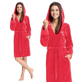 Szlafrok damski kod 360 LUNA welur koralowy