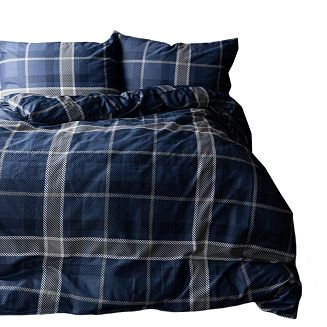 Komplet pościeli KADENA z bawełny satynowej 220x200 granatowa szara krata