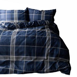 Komplet pościeli KADENA z bawełny satynowej 220x200 granatowa szara krata