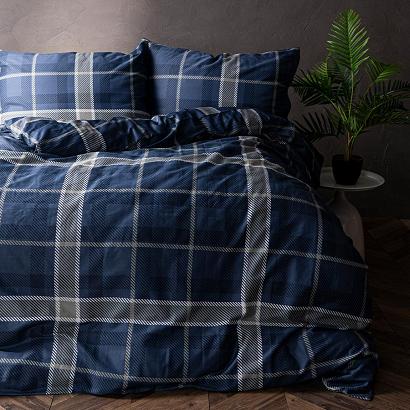Komplet pościeli KADENA z bawełny satynowej 220x200 granatowa szara krata