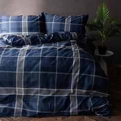Komplet pościeli KADENA z bawełny satynowej 220x200 granatowa szara krata