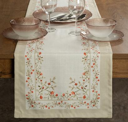 Bieżnik dekoracyjny SUMMER17 40x140 Eurofirany jasnokremowy koralowe kwiaty