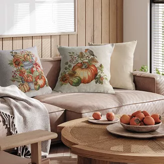 Poszewka dekoracyjna gobelin 45x45 Eurofirany naturalna pomarańczowa dynie jesień