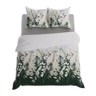 Komplet pościeli LEAFY z bawełny satynowej 160x200 biała zielona duże liście