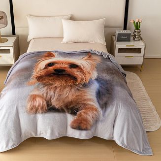 Koc z mikrofibry Nature Touch 160x200 szary beżowy brązowy Yorkshire Terrier