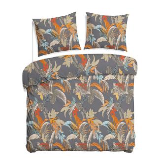 Pościel satyna bawełniana SATYNLOVE 180x200 szara w kolorowe liście