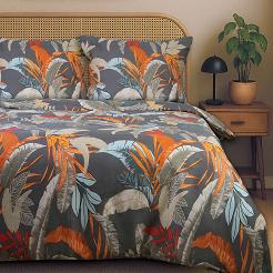 Pościel satyna bawełniana SATYNLOVE 180x200 szara w kolorowe liście