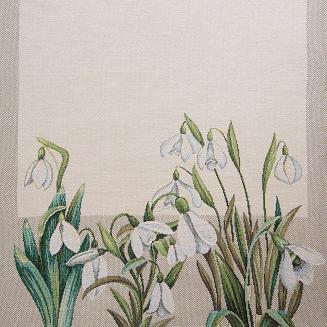 Bieżnik dekoracyjny gobelin 45x140 Eurofirany naturalny zielony wiosenne kwiaty przebiśniegi