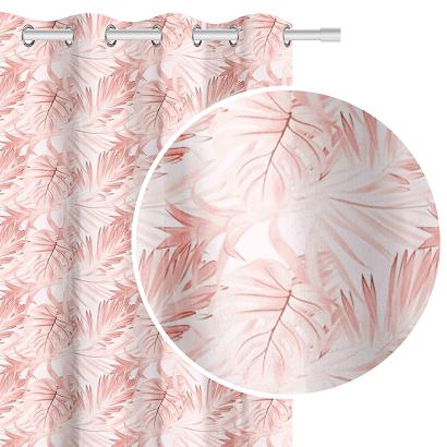 Zasłona gotowa na przelotkach HIBISCUS 140x250 biała pudrowa listki