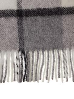 Koc wełniany z frędzlami 160x200 kremowy szary w kratę