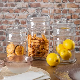 Pojemnik dekoracyjny KARLA 13x24 Eurofirany przeźroczysty ze szkła z pokrywką