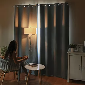 Zasłona gotowa na przelotkach 140x250 SUPER BLACKOUT zaciemniająca pastelowy szary