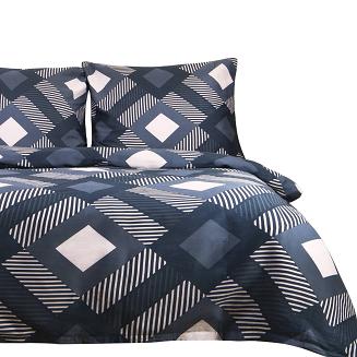 Pościel satyna bawełniana SATYNLOVE 220x200 granatowa kremowa geomatryczny wzór