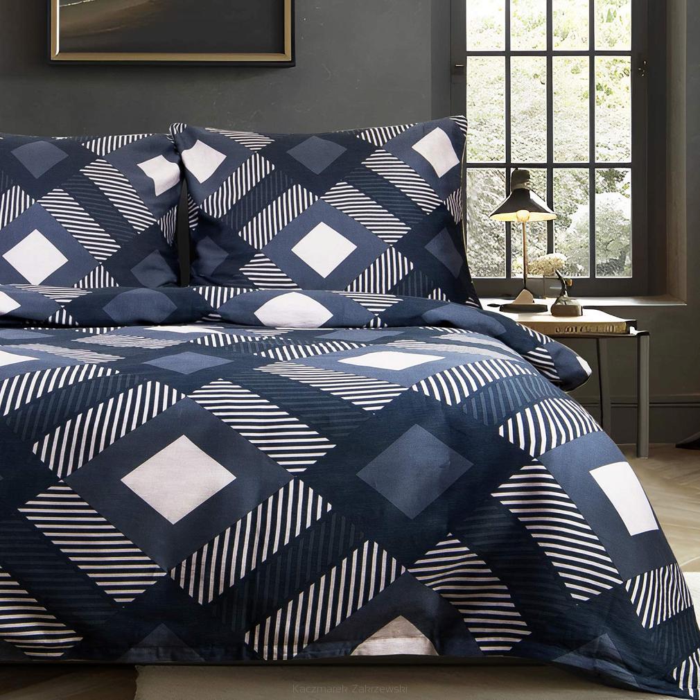 Pościel satyna bawełniana SATYNLOVE 220x200 granatowa kremowa geomatryczny wzór