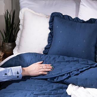 Narzuta dekoracyjna z falbaną WERONA 220x240 niebieska