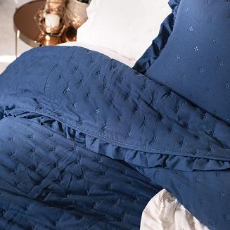 Narzuta dekoracyjna z falbaną WERONA 220x240 niebieska