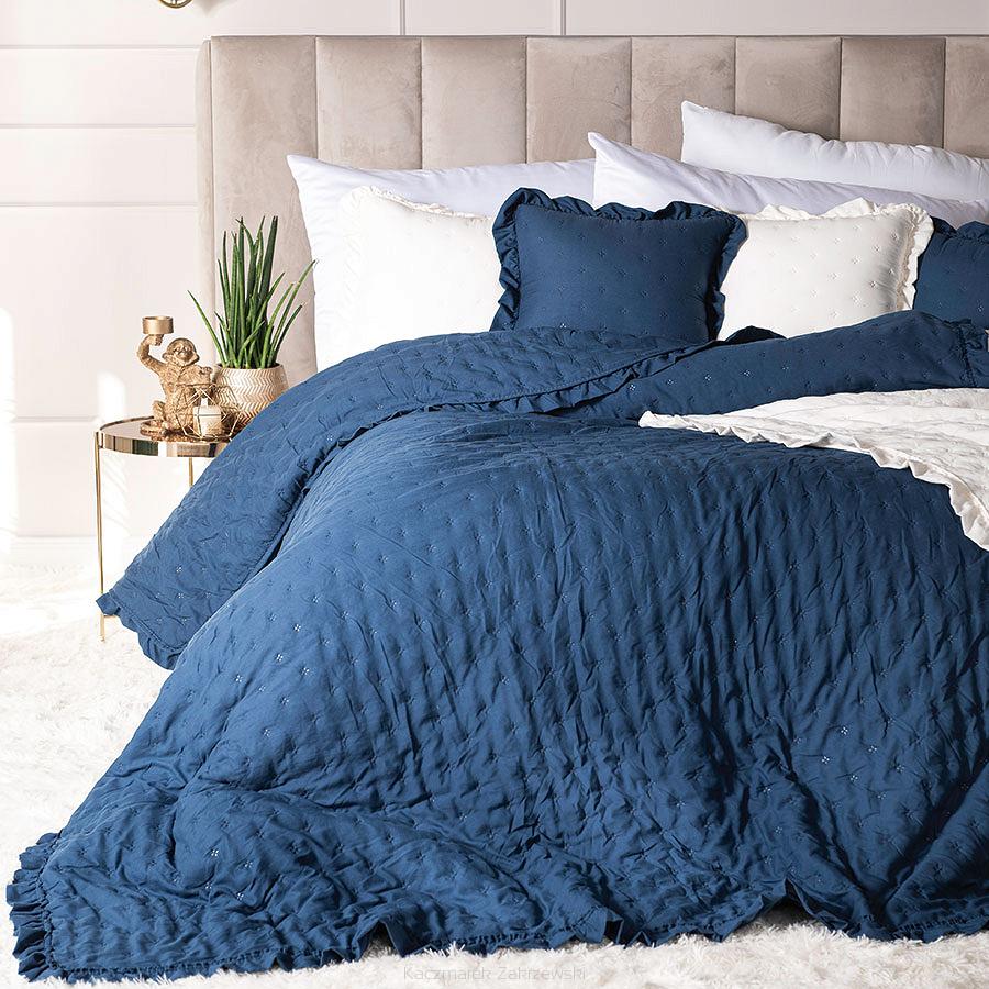 Narzuta dekoracyjna z falbaną WERONA 220x240 niebieska