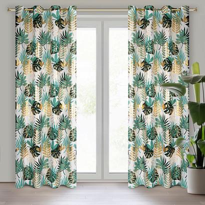 Zasłona gotowa na przelotkach MALTA 140x250 Eurofirany kremowa ciemnozielona złocista liście