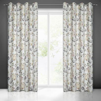 Zasłona gotowa na przelotkach ZOJA 140x250 Eurofirany biało oliwkowa w kwiaty