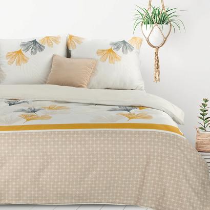 Pościel bawełniana LEA 200x220 Design91 biała szara pomarańczowa miłorząb drobny rzucik