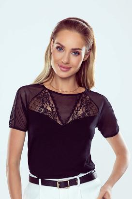 Bluzka damska z krótkim rękawem i korokną Inka Eldar czarna