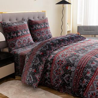 Pościel polarowa XmasCozy 160x200 welur świąteczna grafitowa czerwona skandynawski wzór renifery