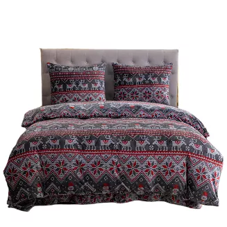 Pościel polarowa XmasCozy 160x200 welur świąteczna grafitowa czerwona skandynawski wzór renifery