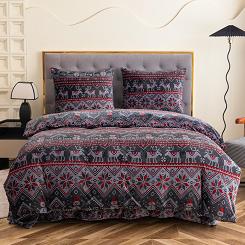 Pościel polarowa XmasCozy 160x200 welur świąteczna grafitowa czerwona skandynawski wzór renifery