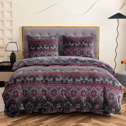 Pościel polarowa XmasCozy 160x200 welur świąteczna grafitowa czerwona skandynawski wzór renifery