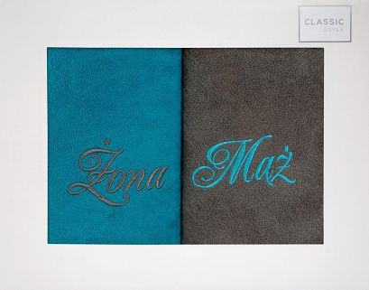 Komplet ręczników 2 szt. 50x90 Eurofirany Mąż-Żona stalowy turkusowy