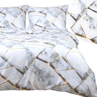 Pościel satyna bawełniana SATYNLOVE 180x200 biała szara złota marmurek