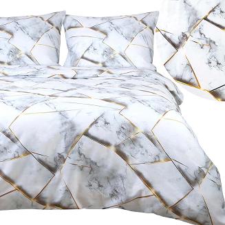 Pościel satyna bawełniana SATYNLOVE 180x200 biała szara złota marmurek
