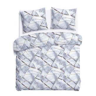 Pościel satyna bawełniana SATYNLOVE 180x200 biała szara złota marmurek