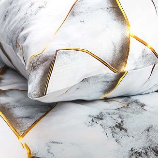 Pościel satyna bawełniana SATYNLOVE 180x200 biała szara złota marmurek