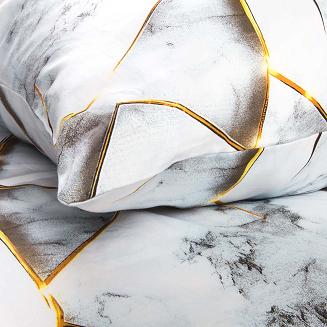 Pościel satyna bawełniana SATYNLOVE 180x200 biała szara złota marmurek