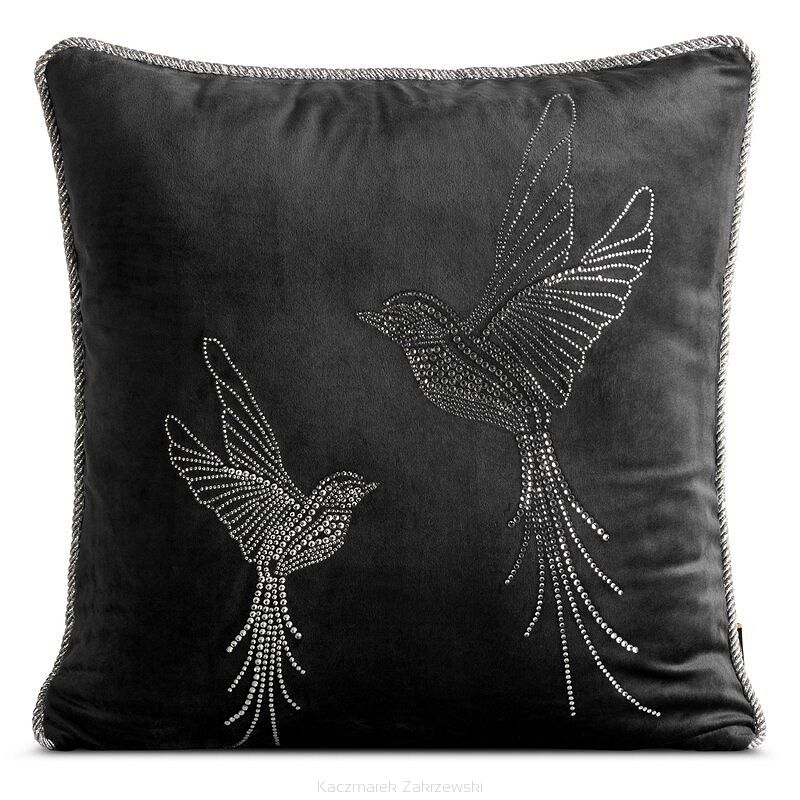 Poszewka dekoracyjna BLINK 45x45 Eurofirany czarna srebrne kolibry