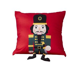 Poszewka dekoracyjna świąteczna 45x45 Nut Cracker welurowa czerwona dziadek do orzechów