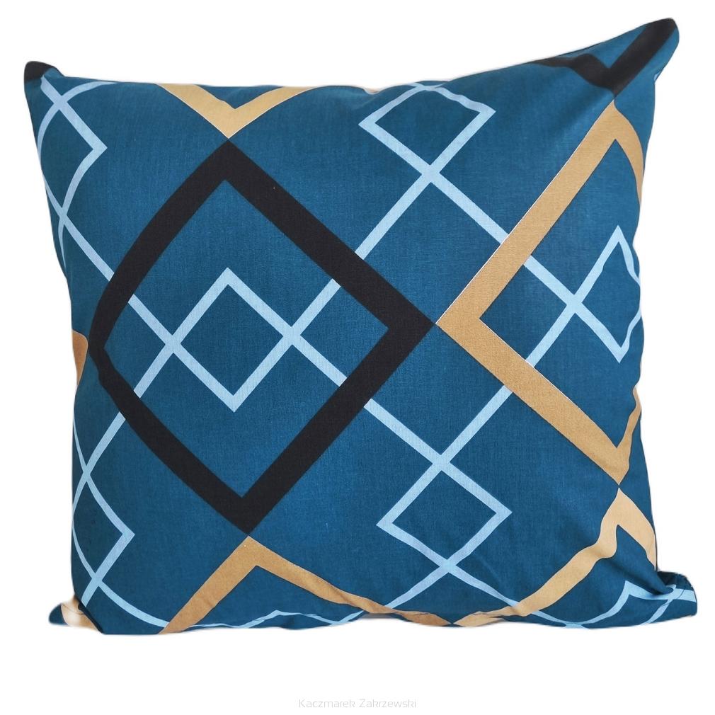 Poszewka bawełniana 40x40 granatowa złota czarna romby