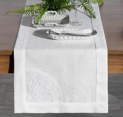 Bieżnik dekoracyjny ELEN 40x140 Eurofirany biały kanta z haftowana koronka