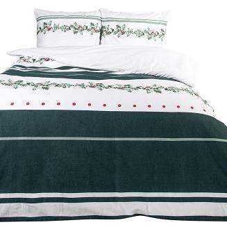 Pościel flanelowa 160x200 Darymex świąteczna biała zielona ostrokrzew