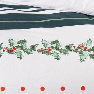 Pościel flanelowa 160x200 Darymex świąteczna biała zielona ostrokrzew