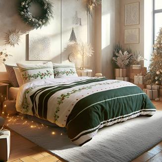 Pościel flanelowa 160x200 Darymex świąteczna biała zielona ostrokrzew