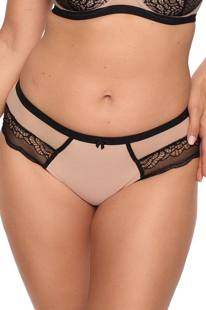 Figi damskie z koronką i tiulem Nathalie 1286 czarne beżowe