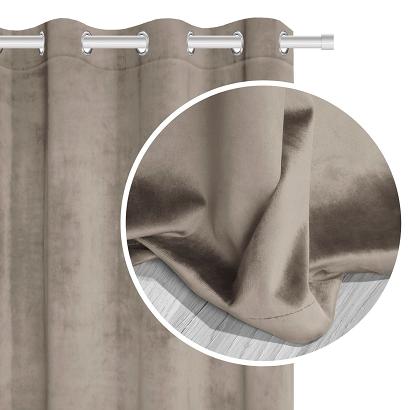 Zasłona gotowa na przelotkach VELVET SOFT 140x250 welurowa ciemnobeżowa
