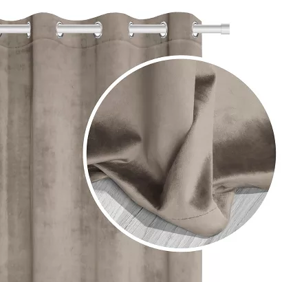 Zasłona gotowa na przelotkach VELVET SOFT 140x250 welurowa ciemnobeżowa