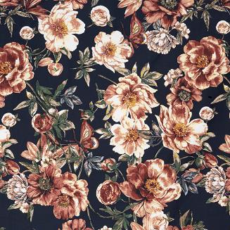 Pościel satynowa SPRING 160x200 Eurofirany czarna cynamonowe kwiaty