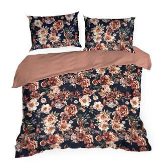 Pościel satynowa SPRING 160x200 Eurofirany czarna cynamonowe kwiaty