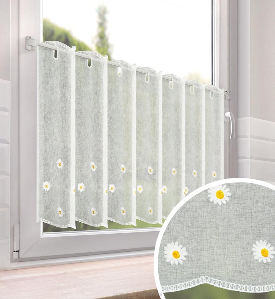 Zazdrostka firana gotowa na tunelu szelkach BELLIS 150x70 Eurofirany biała w stokrotki