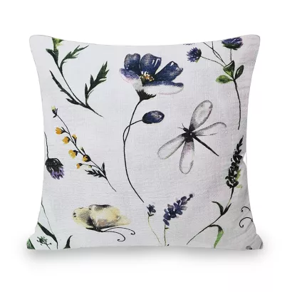 Poszewka muślinowa 40x40 bawełniana kwiaty i ważki na białym tle